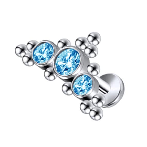 Titaaninen labret-klusteri - sininen zirkonia - TGW-096 1,2/6