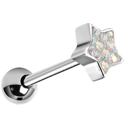 Silverstjärna tungpiercing med opalkristaller - KJ-007 1.6/16/5