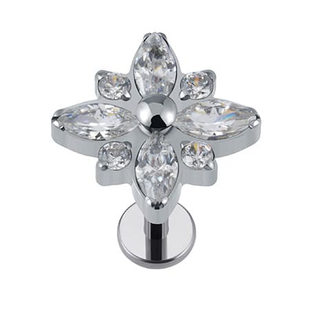 Titaaninen labret-hopeakukka valkoisilla zirkoneilla - TGW-106 1.2/8