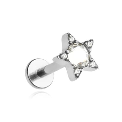 Titanium labret - tähti valkoisilla zirkoneilla - TGW-046 1.2/6