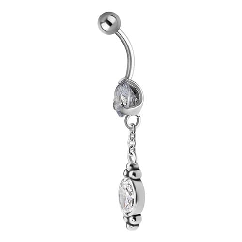 Navelpiercing med vita zirkoner - silver - KP-055 1,6/8