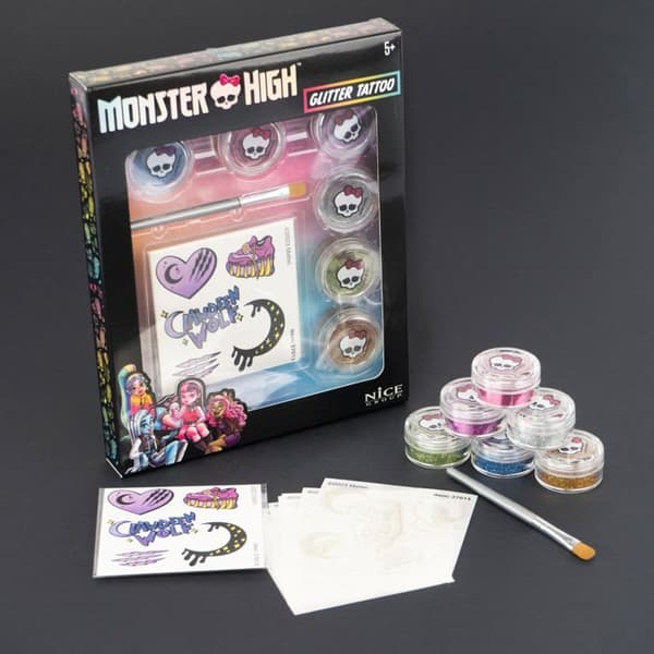 Trevlig grupp - 37013 - Monster High Glitter Tatuering Kit med Tatueringar och Glitterspray för Barn