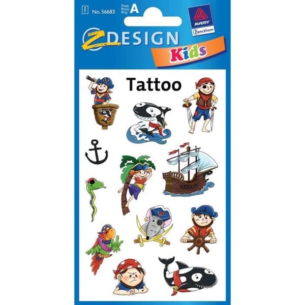 Tatueringar för barn "pirater" 1 ark av 12