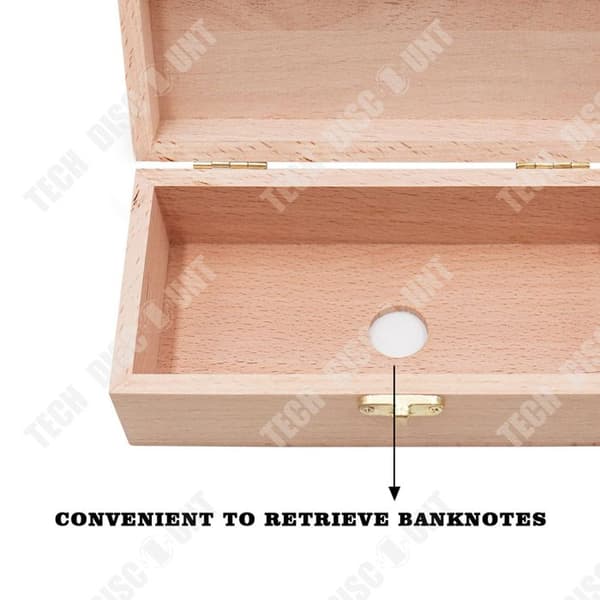 TD Money Storage Box Liten trä Lås Box Spargris Mynt Fack Pengar Clip