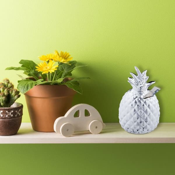 Relaxdays Spargris Ananas Pig Deco Box Pengar Sparmynt Keramiskt lås HxD: 16 x 9 cm, Silver