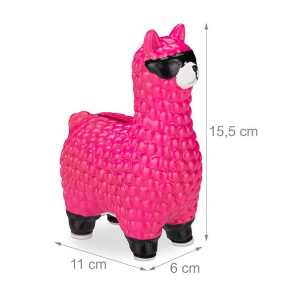 Relaxdays Spargris Lama Alpaka vit urna dekoration låda besparingar myntpropp 15,5 x 11 x 6 cm, rosa
