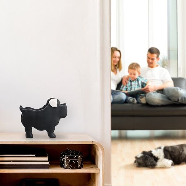 Relaxdays Spara gris, hund, keramisk skifferinskrift, krita, spargris, HLP: 17 x 8,5 x 20 cm, svart