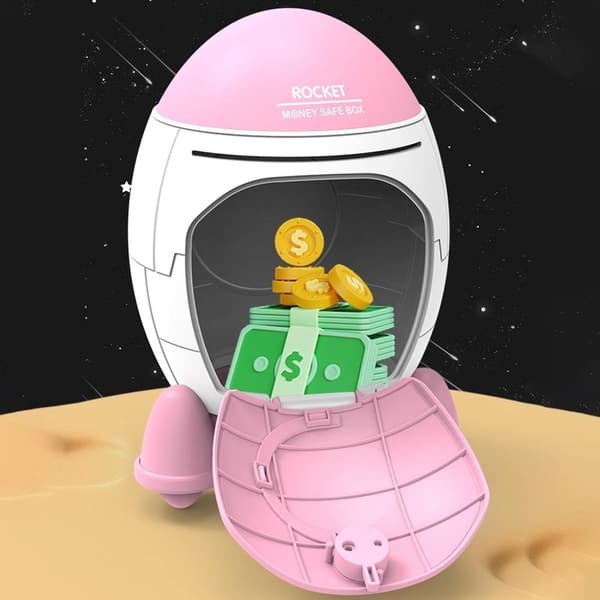OBOSOE Rocket Coin Bank |, Rahapurkki Rabbit Astronaut -kuviolla, astronauttin avainkytkin ja hienot Modgal-tietokonetarrat