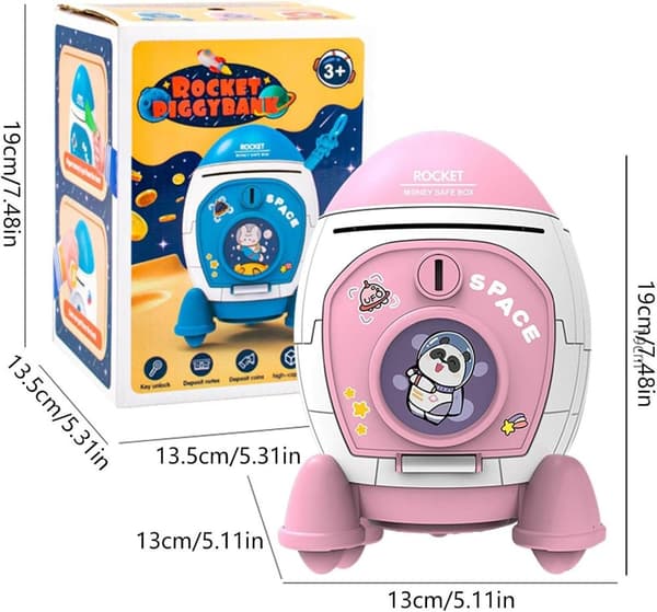 OBOSOE Rocket Coin Bank |, Rahapurkki Rabbit Astronaut -kuviolla, astronauttin avainkytkin ja hienot Modgal-tietokonetarrat