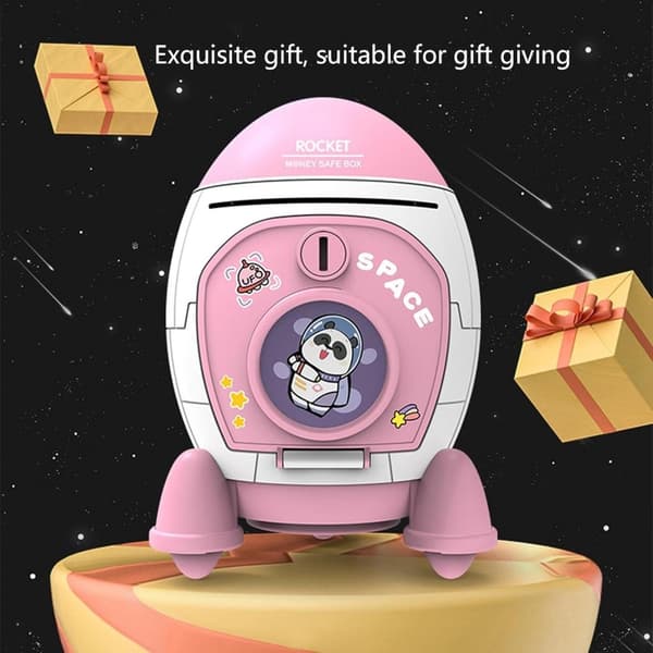 OBOSOE Rocket Coin Bank |, Rahapurkki Rabbit Astronaut -kuviolla, astronauttin avainkytkin ja hienot Modgal-tietokonetarrat