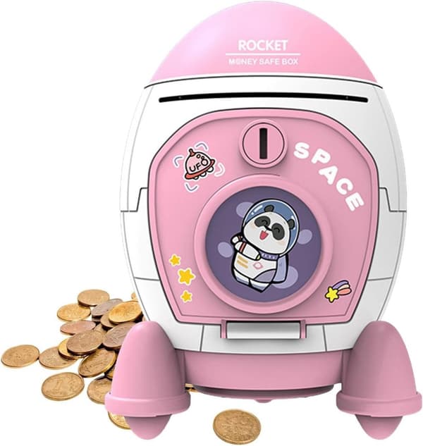 OBOSOE Rocket Coin Bank |, Rahapurkki Rabbit Astronaut -kuviolla, astronauttin avainkytkin ja hienot Modgal-tietokonetarrat