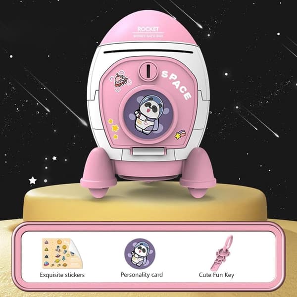 OBOSOE Rocket Coin Bank |, Rahapurkki Rabbit Astronaut -kuviolla, astronauttin avainkytkin ja hienot Modgal-tietokonetarrat