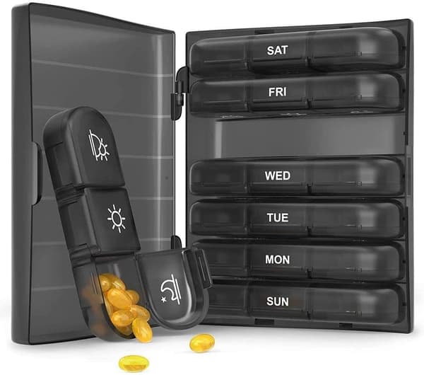 Weekly Pill Organizer 3 gånger En dag bärbar resepillerlåda 7 dagar med stora fack för vitaminer Medicin Fiskoljor