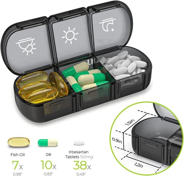 Pilleglas, 3 rum til morgen, frokost og aften, bærbar, medicinæske med enkelt åbent design