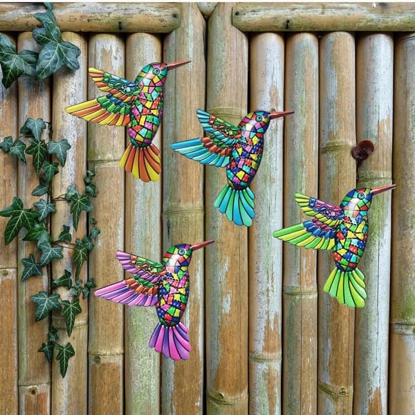 Fugl Hummingbird Vægskilt Have Ornament 12x13,5cm -Grøn