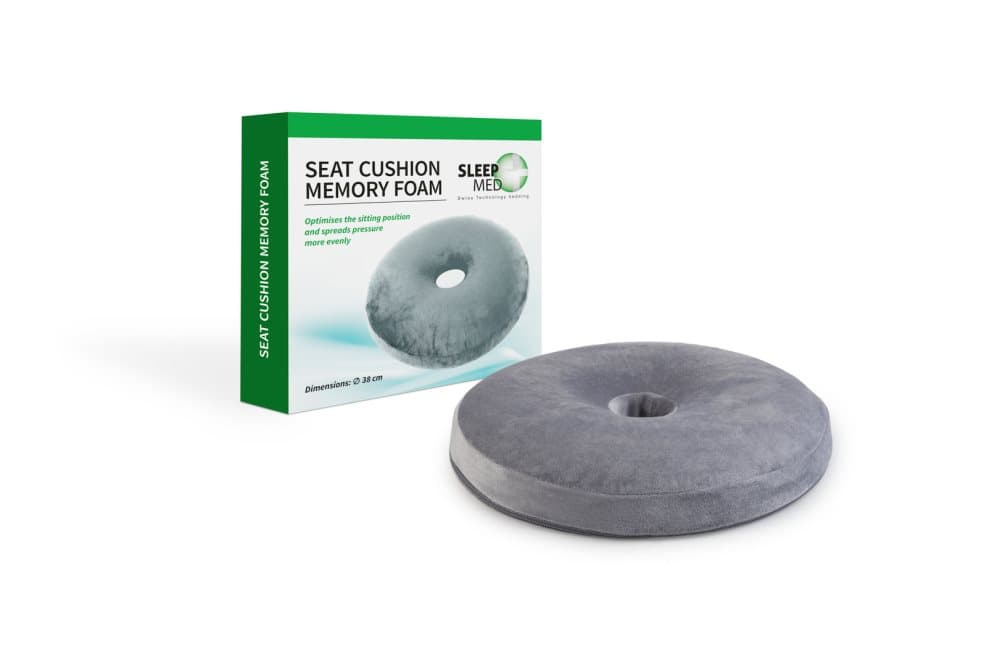 SLEEPMED Rund Kudde av Memory Foam, Ortopedisk Sittkudde med Hål, Ergonomisk Sittdyna till Kontorsstol, Ø 38 cm