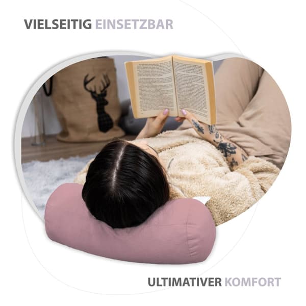 Pude Nakke Rullepude 40x15 cm - Nakkepude Pude Rulle som Rygstøttepude og Knæpude Velvet Pink