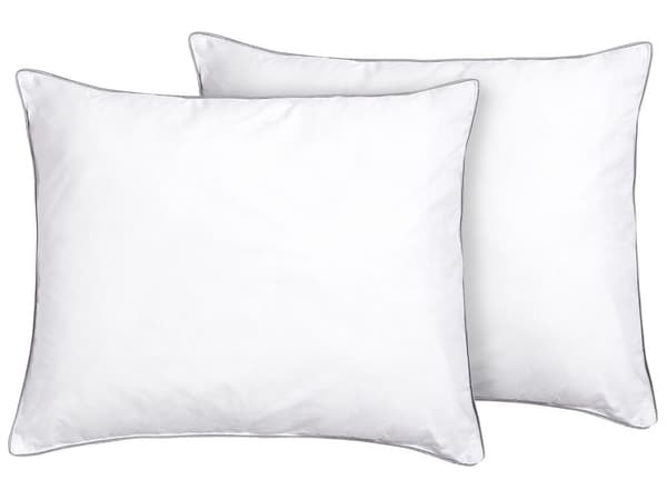 Sett med 2 hodeputer Hvit Japara bomull 50 x 60 cm Syntetisk fyll Allergivennlig Myk Soverom Seng Tilbehør