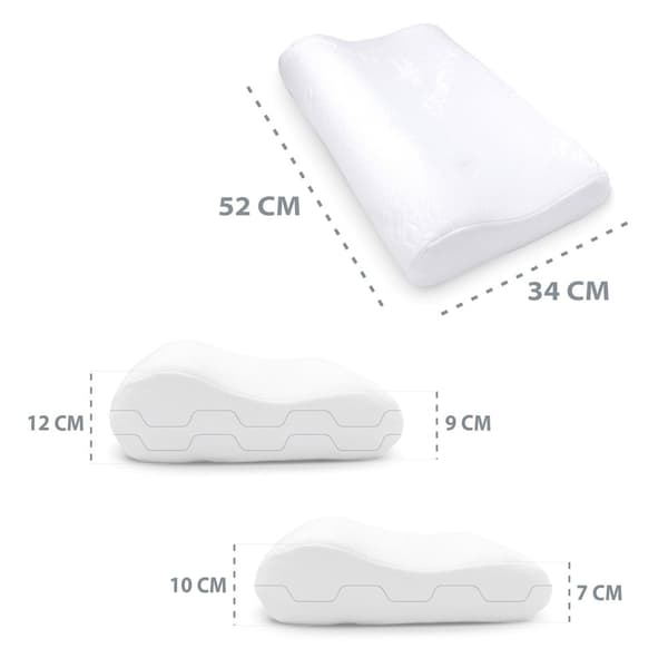 Niskatyyny Visco Foam 34x52x9-12 cm - niskaa tukeva tyynytyyny vatsaan nukkuville tai ergonominen sivuunpanijatyyny