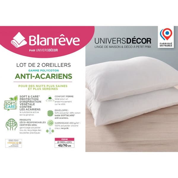 Set med 2 kuddar "Comfort" Polycotton sortiment 45 x 70 cm med Soft &amp; Care Anti-mite behandling