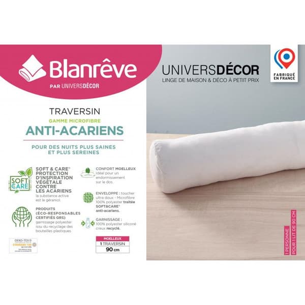 Polochon Microfiber sortiment "Douceur" säng 90 x 190 cm behandlad Anti Mite Soft &amp; care