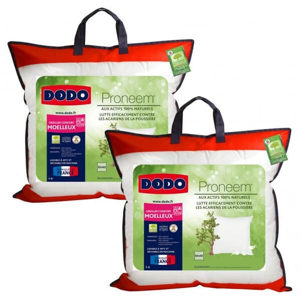 Set med 2 mjuka anti-kvalsterkuddar Proneem® Fibre VOLUPT’AIR® Dodo - Set med 2 kuddar 60 x 60 cm