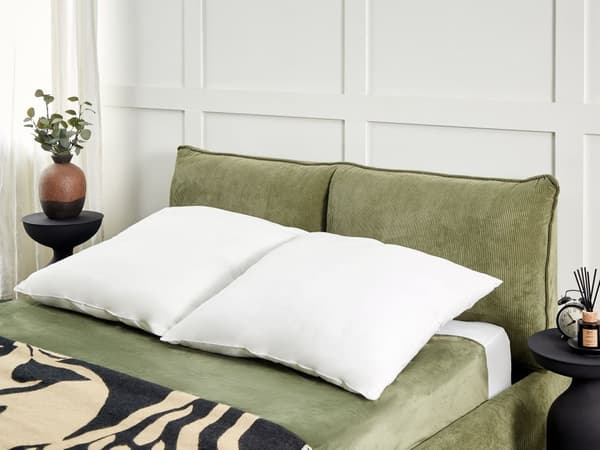 Sett med 2 puter Hvit Lyocell Japarabomull 80 x 80 cm Lav profil Polyesterfyll Hodepute Seng Soverom