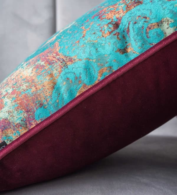 Turkis og bordeaux Guld pyntepude 40x40