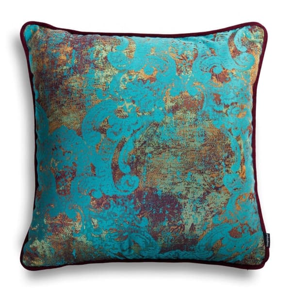 Turkis og bordeaux Guld pyntepude 40x40