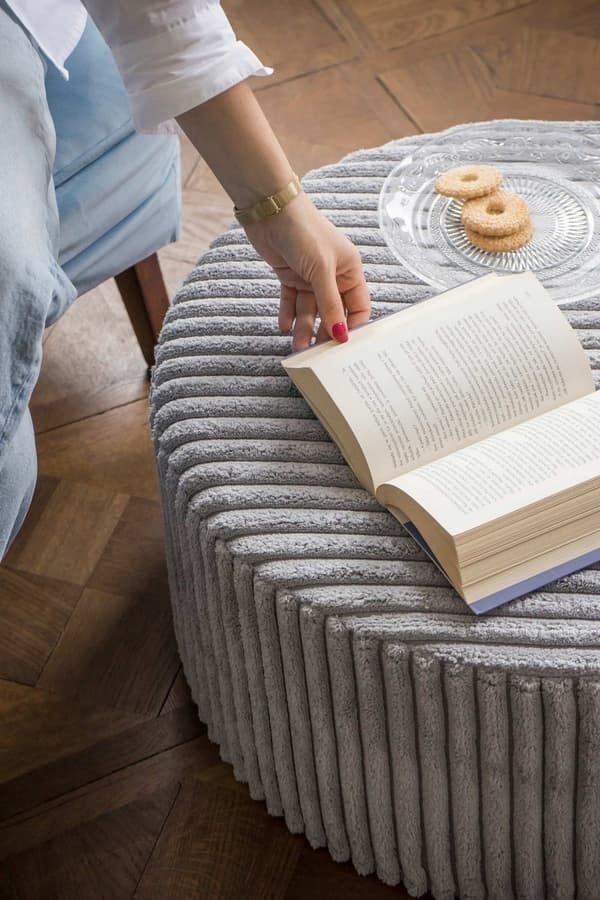 Stor rund beige puf CORD 60x30
