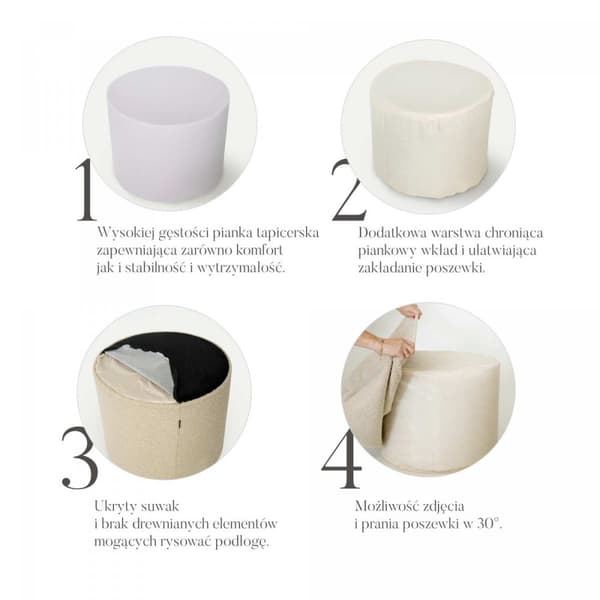 Stor rund beige puf CORD 60x30
