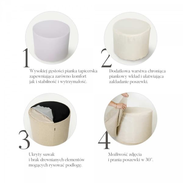 Suuri neliönmuotoinen harmaa puffi CORD Slim 60x30