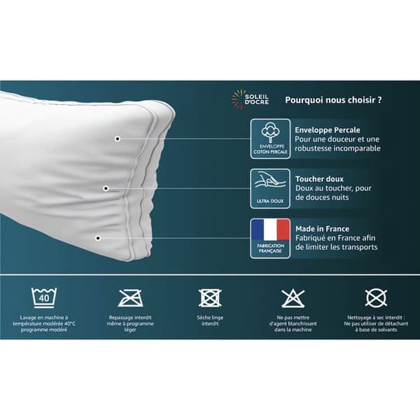Platt bomullsbolster 140 cm NUAGE, från Soleil d'ocre