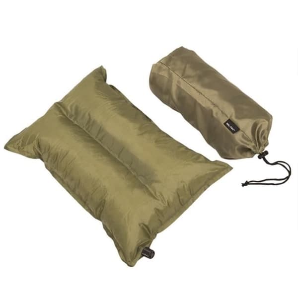 Inflatable kudde - Kaki - Självuppblåsande - Lätt - Transportväska inkluderad - Dimensioner 38x22x8.5 cm