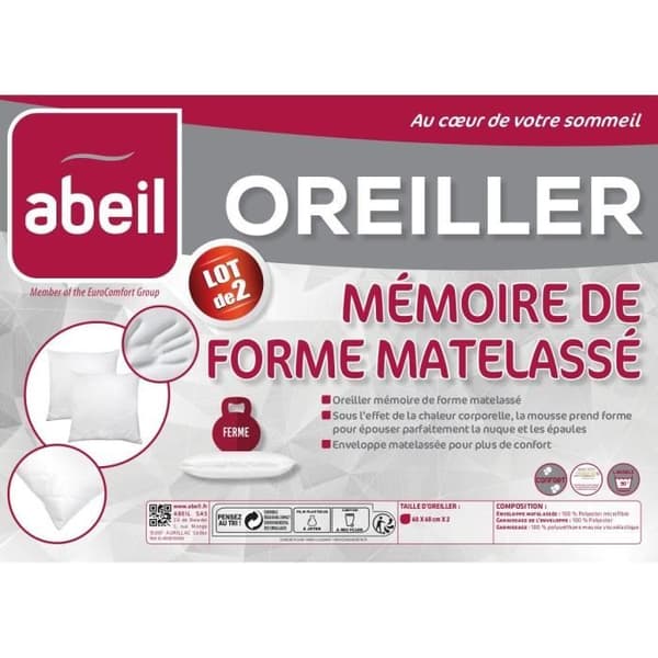 ABEIL Set med 2 quiltade kuddar i memoryskum - 60x60 cm - Vit