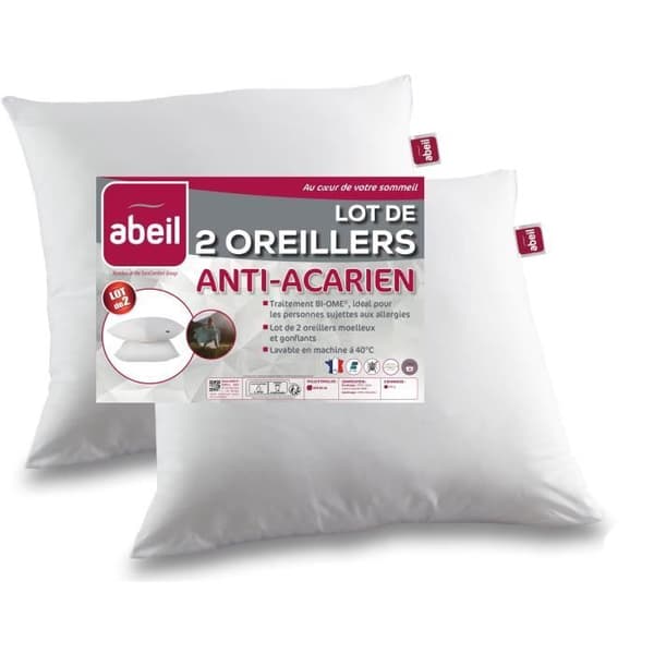 Sæt med 2 støvmidepuder - 60 x 60 cm - 100% Biome-behandlet bomuld - ABEIL