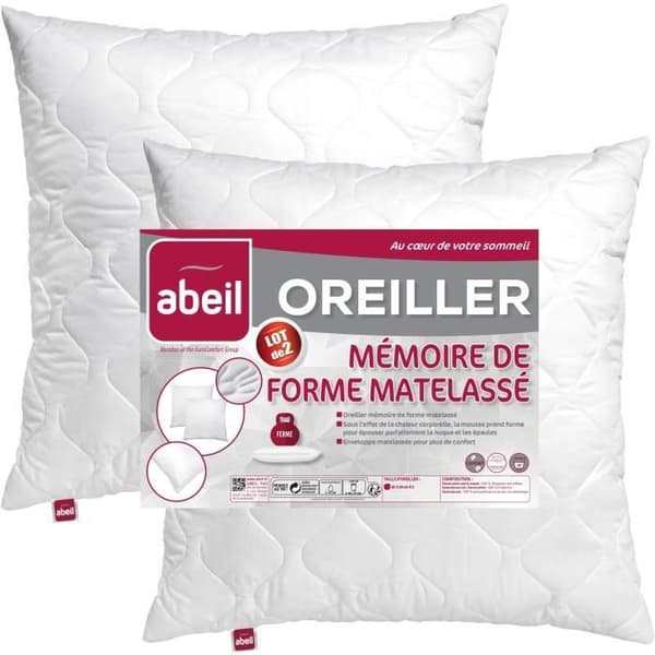 ABEIL Sæt med 2 quiltede memory foam puder - 60x60 cm - Hvid