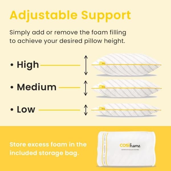 Cosi Home Set med 2 Memory Foam-kuddar 71x45 cm - Vit andningsdyna med bambuöverdrag, maskintvättbar