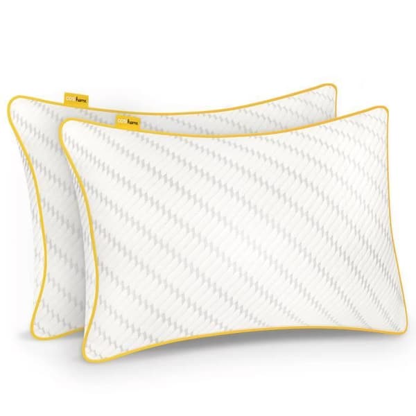 Cosi Home Set med 2 Memory Foam-kuddar 71x45 cm - Vit andningsdyna med bambuöverdrag, maskintvättbar