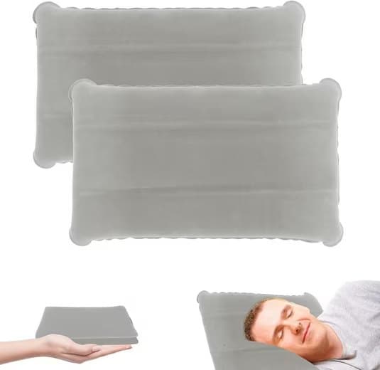 Lollanda Uppblåsbar Resekudde 2-pack, Uppblåsbar Kudde i Plysch/PVC - Kompakt Kudde för Camping och Resor