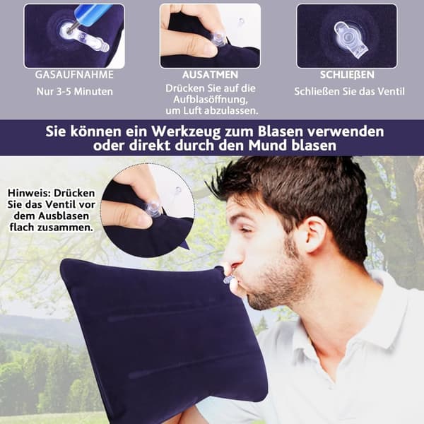 Lollanda Uppblåsbar Resekudde 2-pack, Uppblåsbar Kudde i Plysch/PVC - Kompakt Kudde för Camping och Resor
