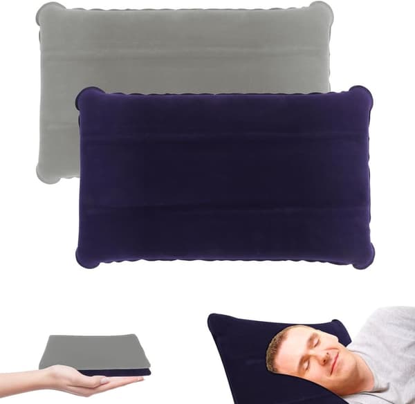 Lollanda Uppblåsbar Resekudde 2-pack, Uppblåsbar Kudde i Plysch/PVC - Kompakt Kudde för Camping och Resor