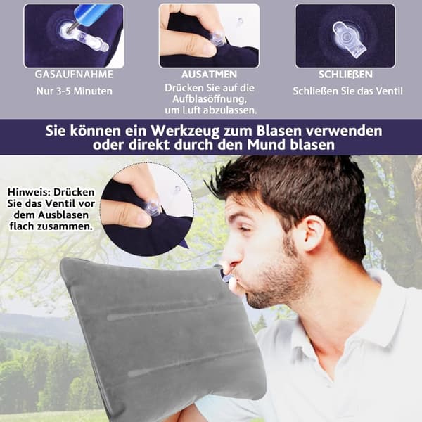 Lollanda Uppblåsbar Resekudde 2-pack, Uppblåsbar Kudde i Plysch/PVC - Kompakt Kudde för Camping och Resor
