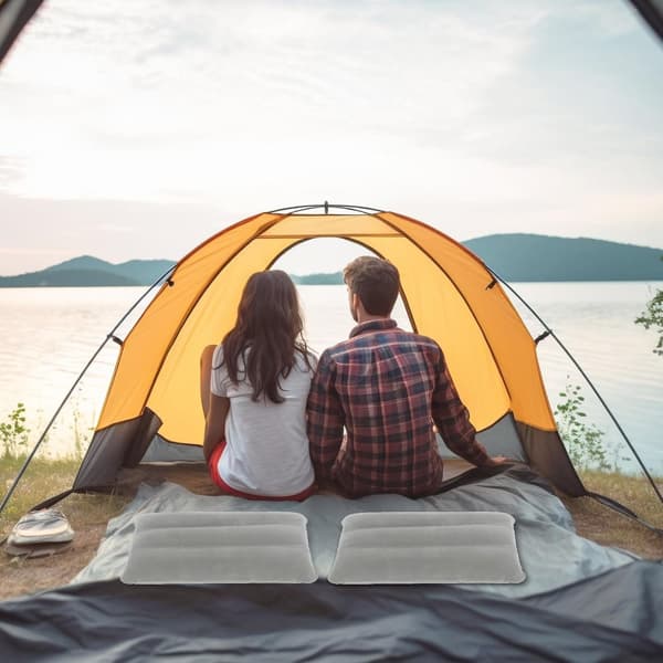 Lollanda Uppblåsbar Resekudde 2-pack, Uppblåsbar Kudde i Plysch/PVC - Kompakt Kudde för Camping och Resor