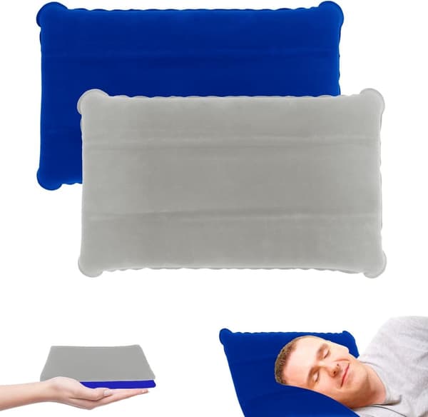 Lollanda Uppblåsbar Resekudde 2-pack, Uppblåsbar Kudde i Plysch/PVC - Kompakt Kudde för Camping och Resor SZ3