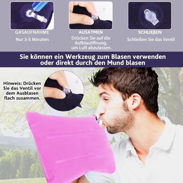 Lollanda Uppblåsbar Resekudde 2-pack, Uppblåsbar Kudde i Plysch/PVC - Kompakt Kudde för Camping och Resor