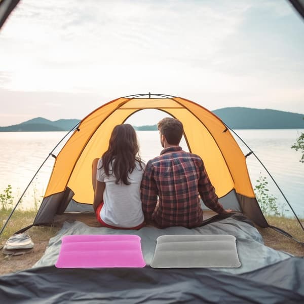 Lollanda Uppblåsbar Resekudde 2-pack, Uppblåsbar Kudde i Plysch/PVC - Kompakt Kudde för Camping och Resor