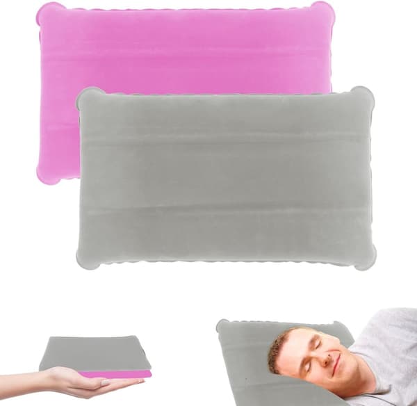 Lollanda Uppblåsbar Resekudde 2-pack, Uppblåsbar Kudde i Plysch/PVC - Kompakt Kudde för Camping och Resor