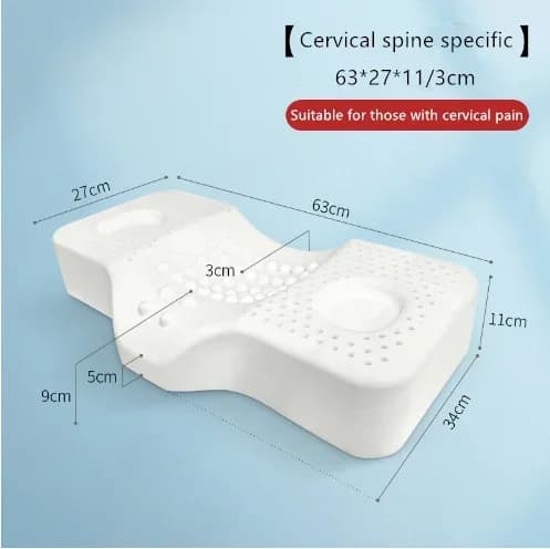 Cervikal Pude, Latex Skum Fyld, Konkav Form, Nakke Støtte,HVID, 63x34x11cm