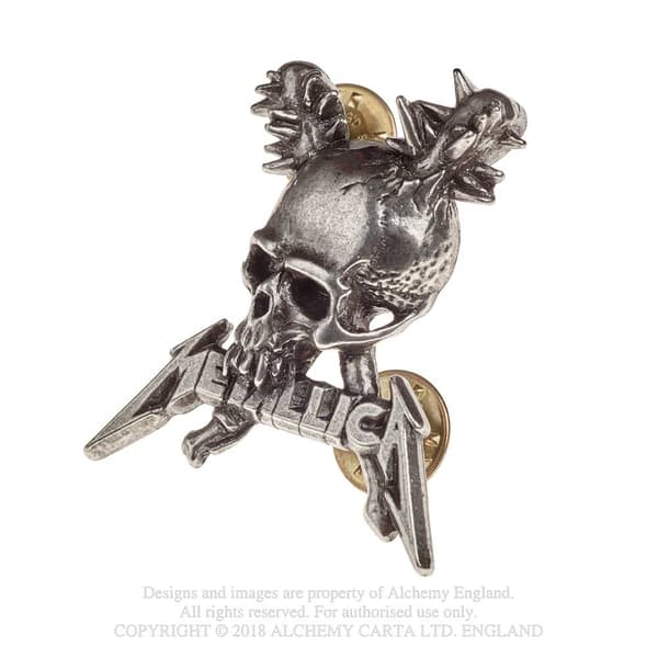 Metallica Pin Badge: Damage including skull